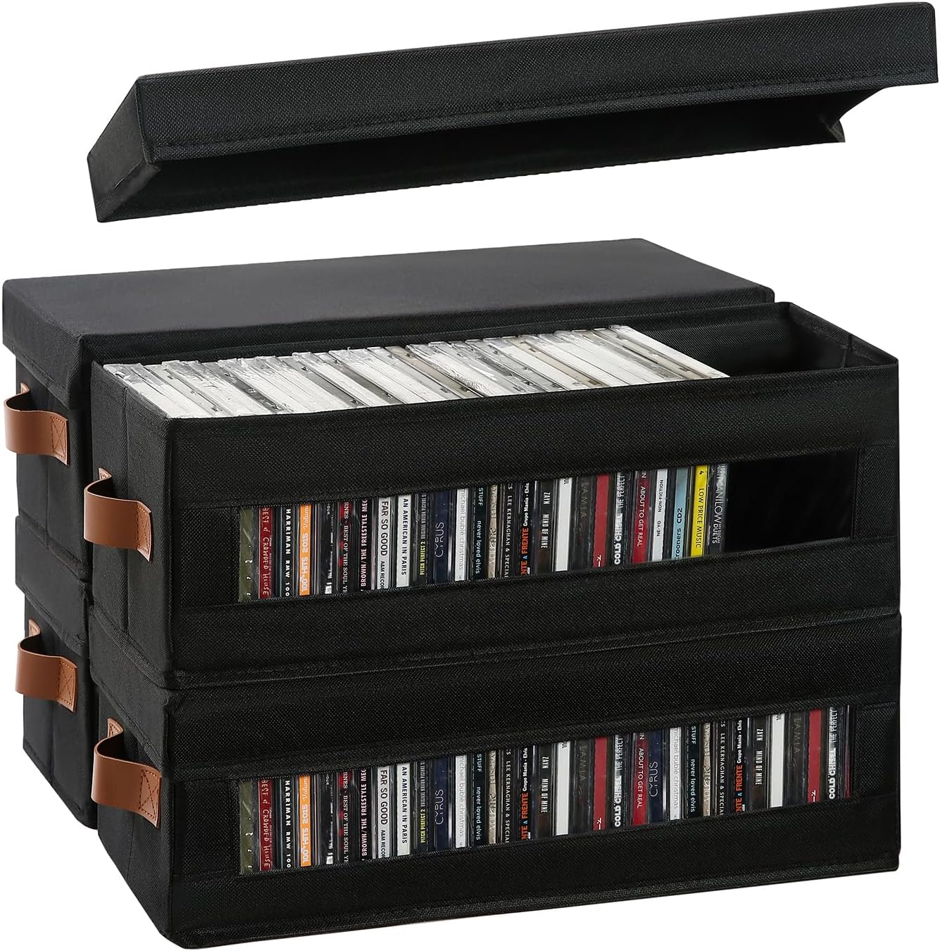 Coorganisers 4 pack CD storage box front view showcasing clear window