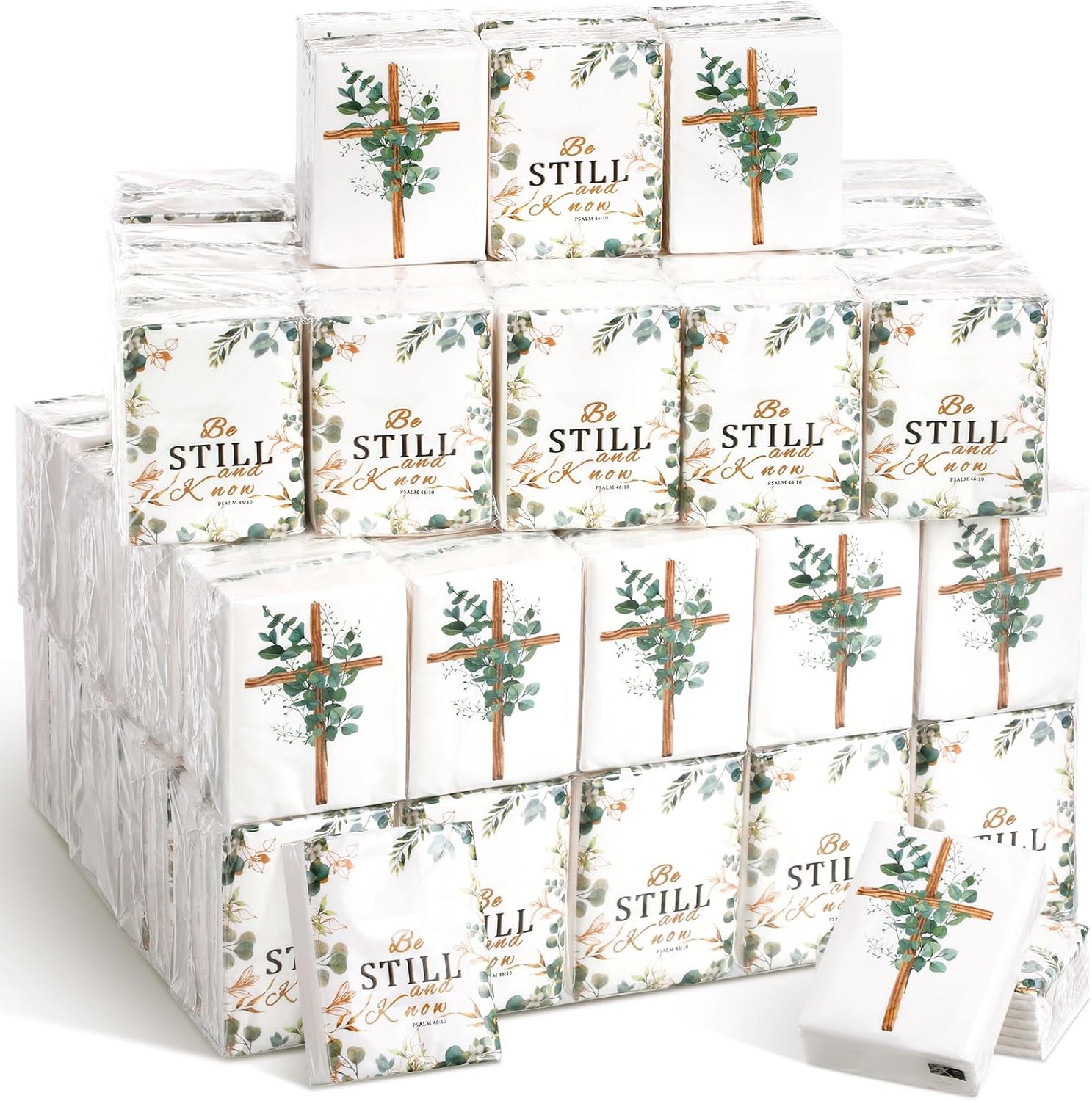 Seajan Christian Pocket Tissues 120 pack front view showcasing fresh style floral patterns and Bible verses.