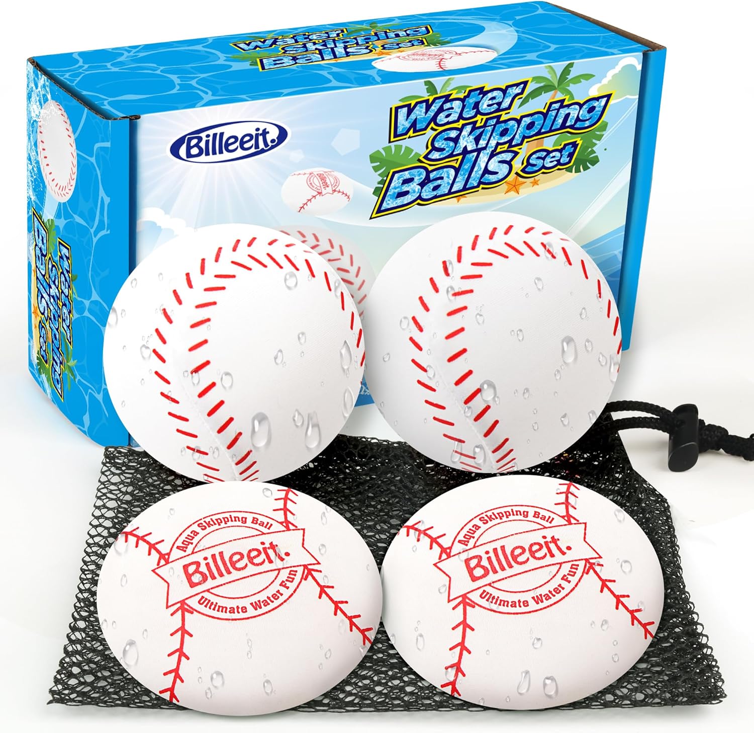 Billeeit water skipping balls and discs set front view for swimming pool play