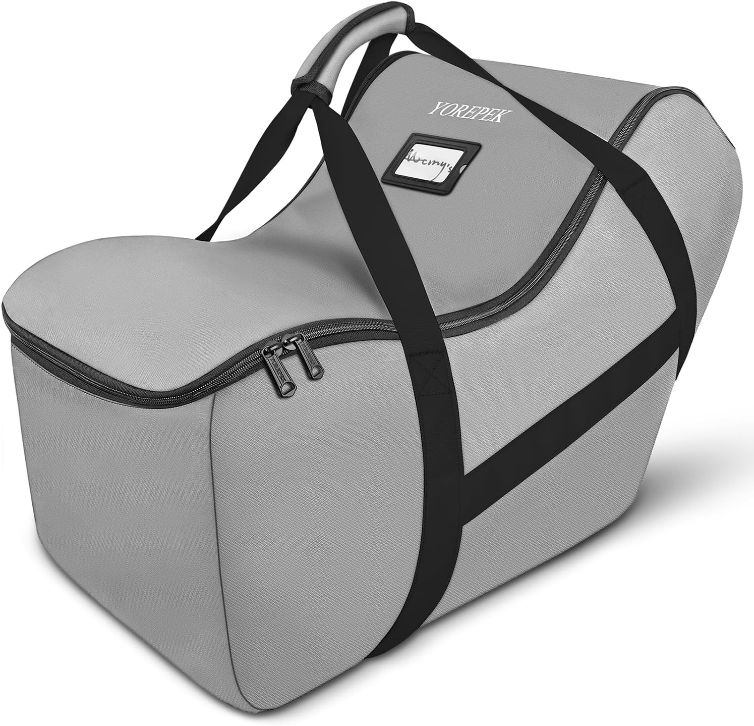 YOREPEK infant car seat travel bag front view in grey color showing padded backpack straps
