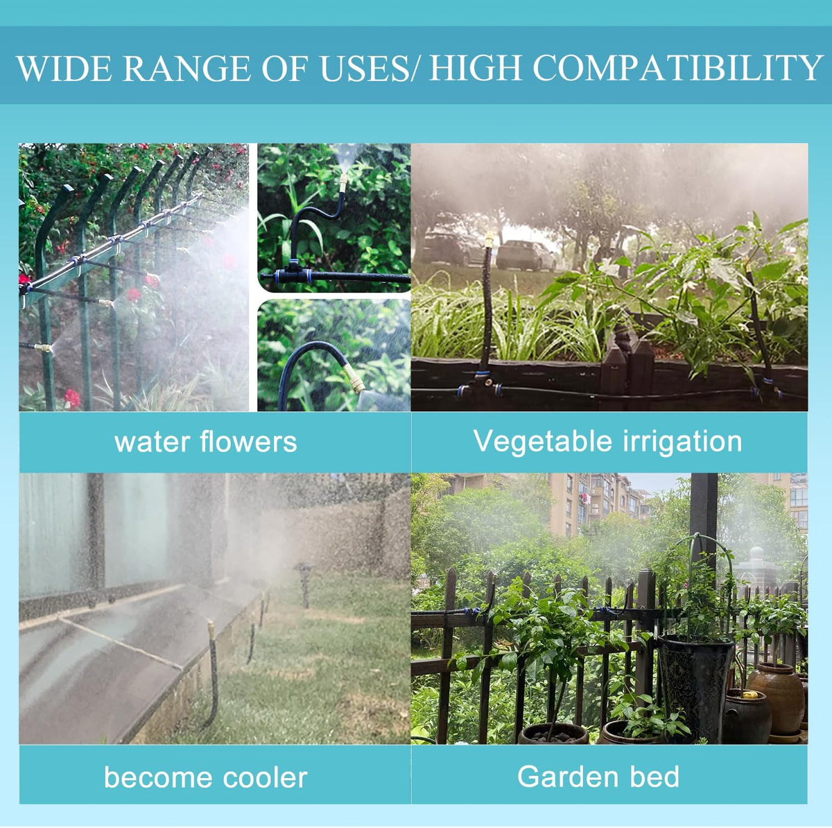 Drip irrigation setup installed in potted plant garden