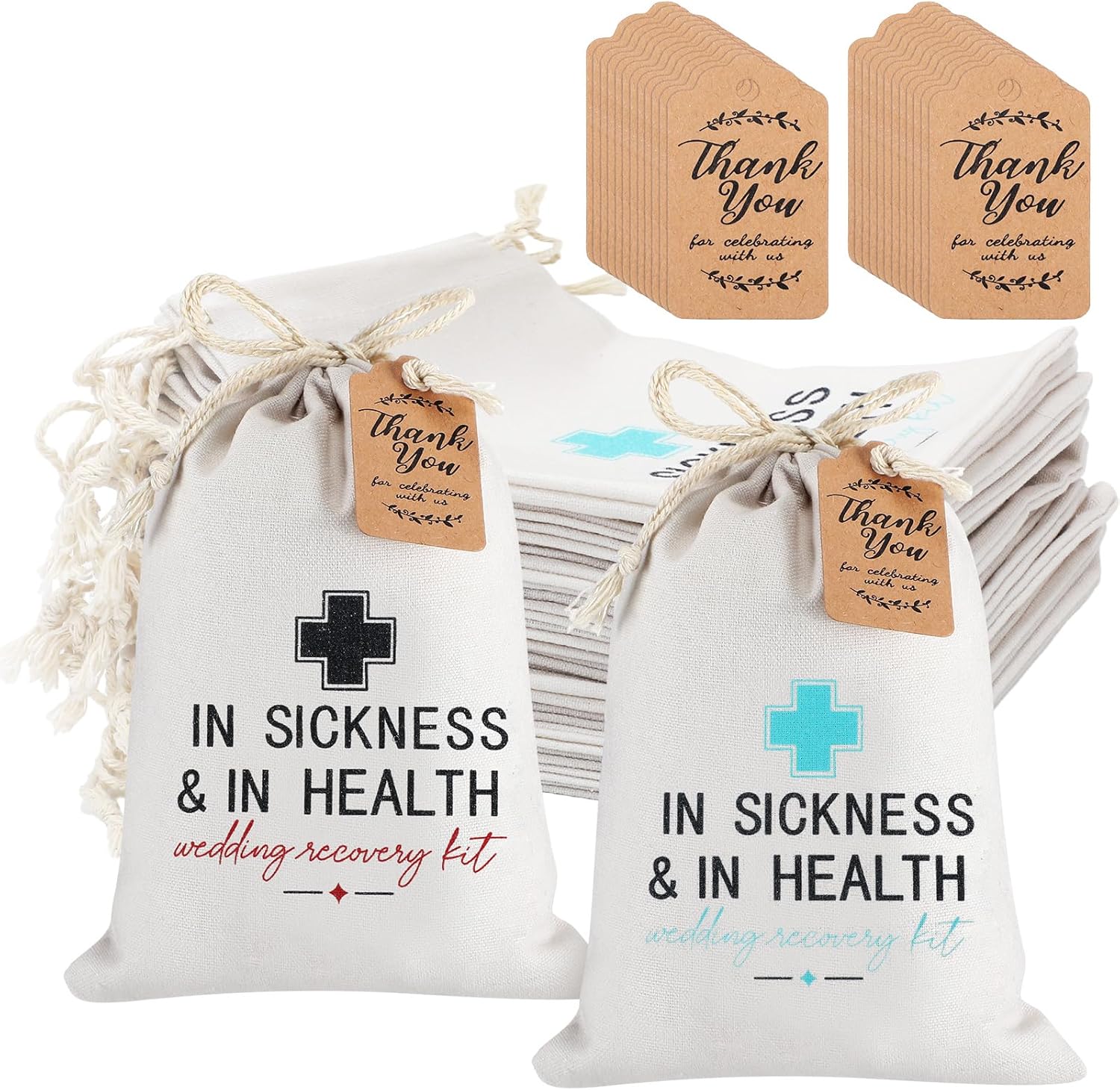 SATINIOR Hangover Recovery Kit Bags front view showcasing drawstring closure