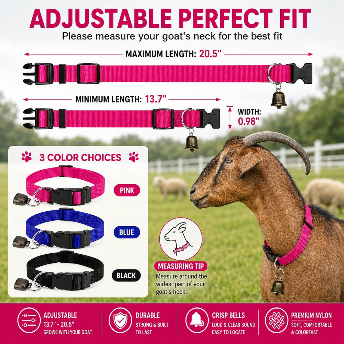 Gindoor high density nylon sheep collar close up highlighting the quick release ABS buckle