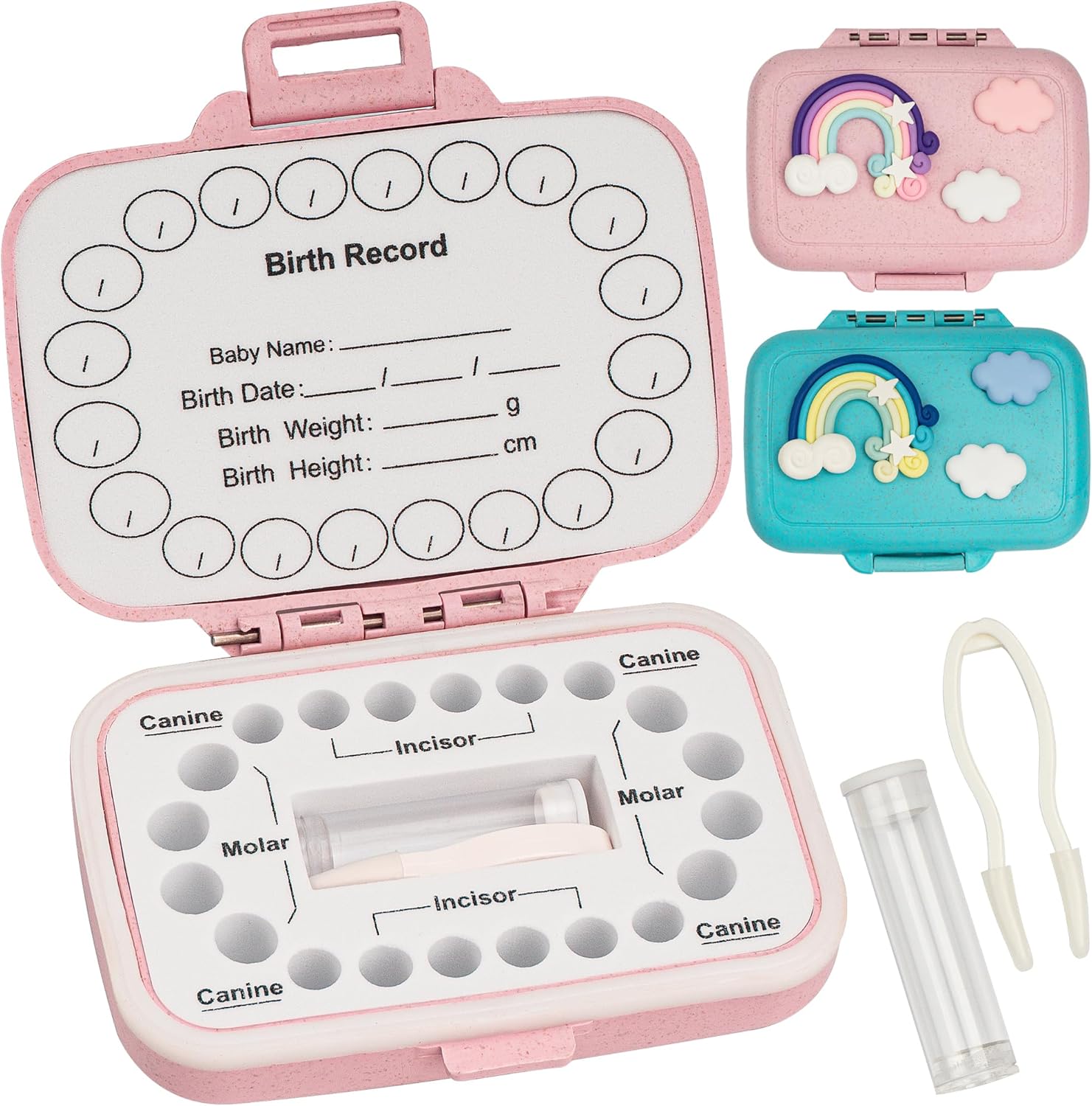 Iweener baby tooth keepsake box front view in straw pink