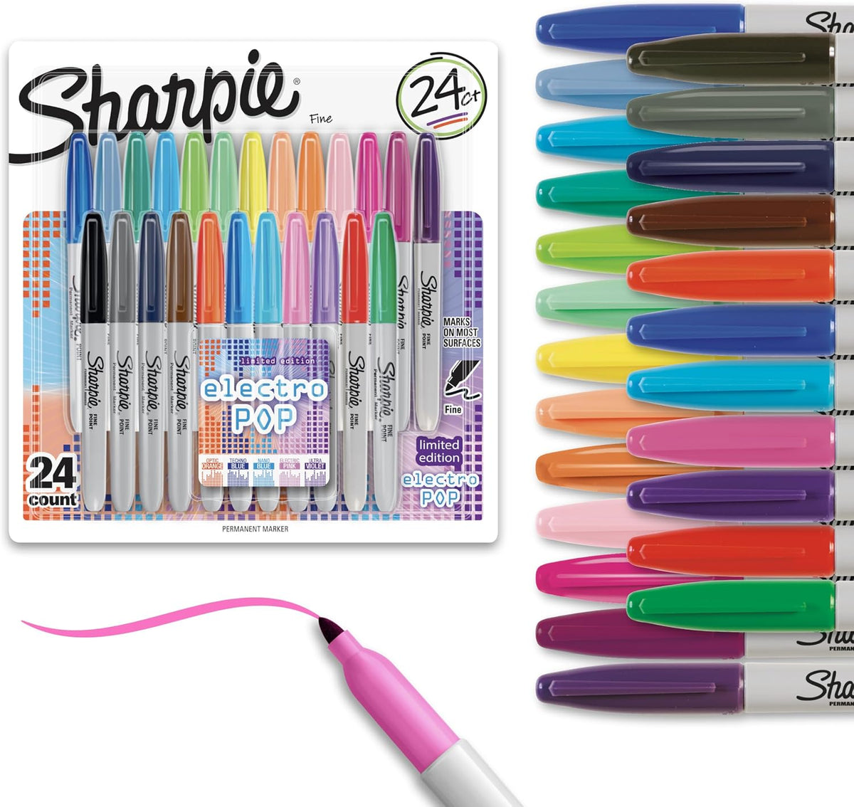 Sharpie electro pop permanent markers front view packaging
