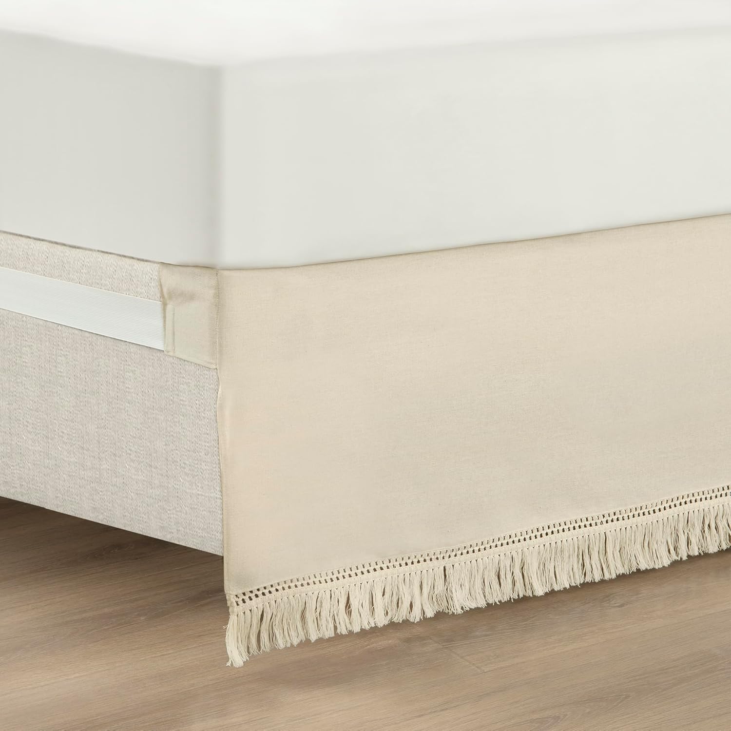 Lush Decor Boho Fringe king bed skirt in neutral color