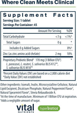 Hyperbiotics Pro Dental Probiotic 45 mint tablets nutritional facts label