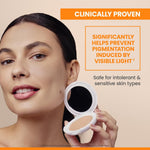 Texture swatch of Avene mineral tinted sunscreen cream to powder finish