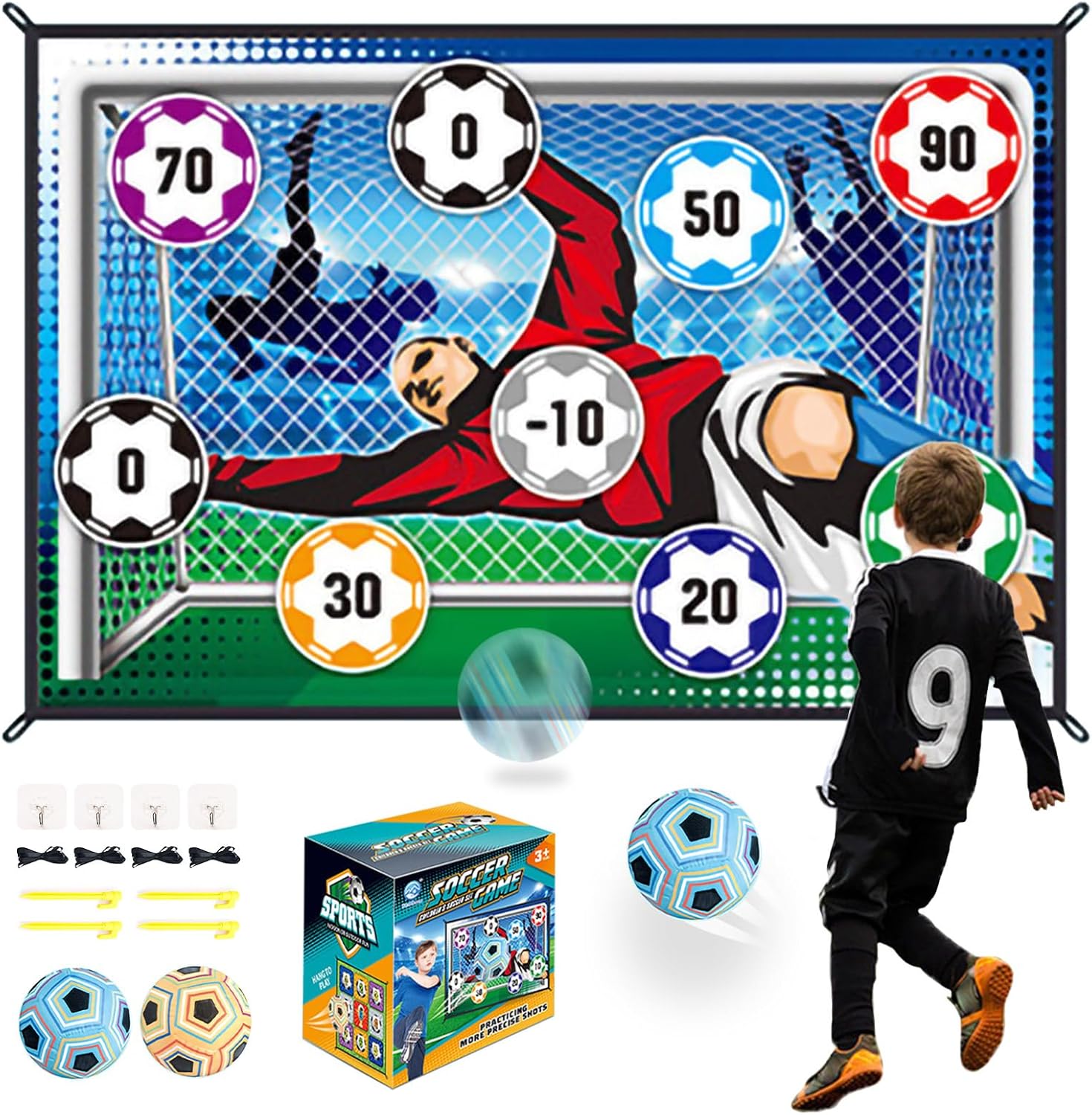 Anehono soccer ball game mat set front view showcasing the large numbered target zones