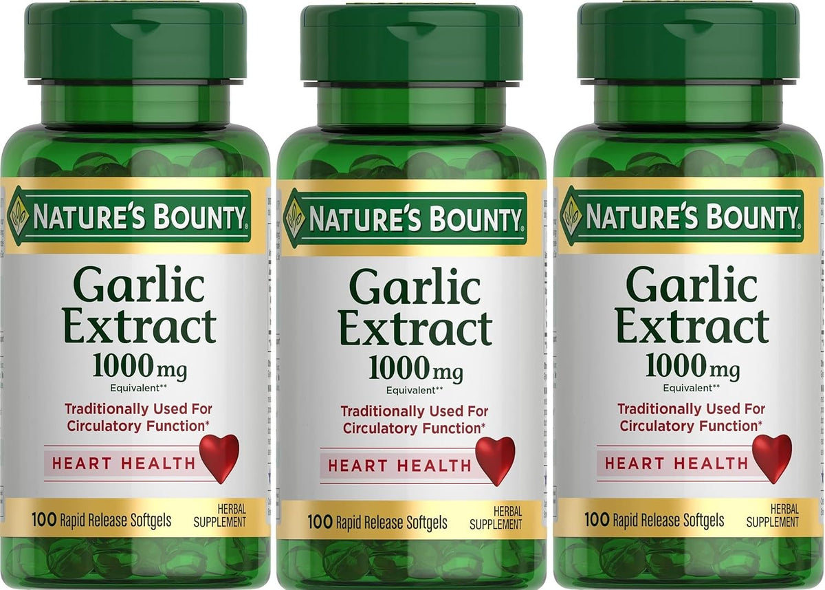 Natures Bounty garlic extract front view supplement bottle
