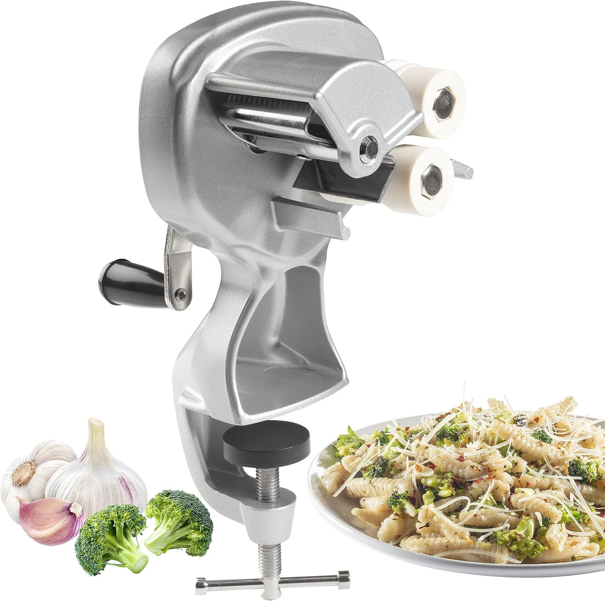 CucinaPro cavatelli maker front view with hand crank