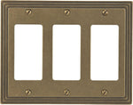 Amerelle Steps Triple Rocker Cast Metal Wallplate Rustic Brass front view