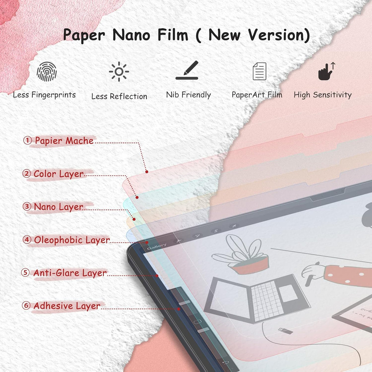 Close up of Apple Pencil drawing on textured screen protector