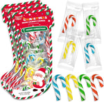 Colorful assortment of miniature holiday hard candies spread out on a festive table