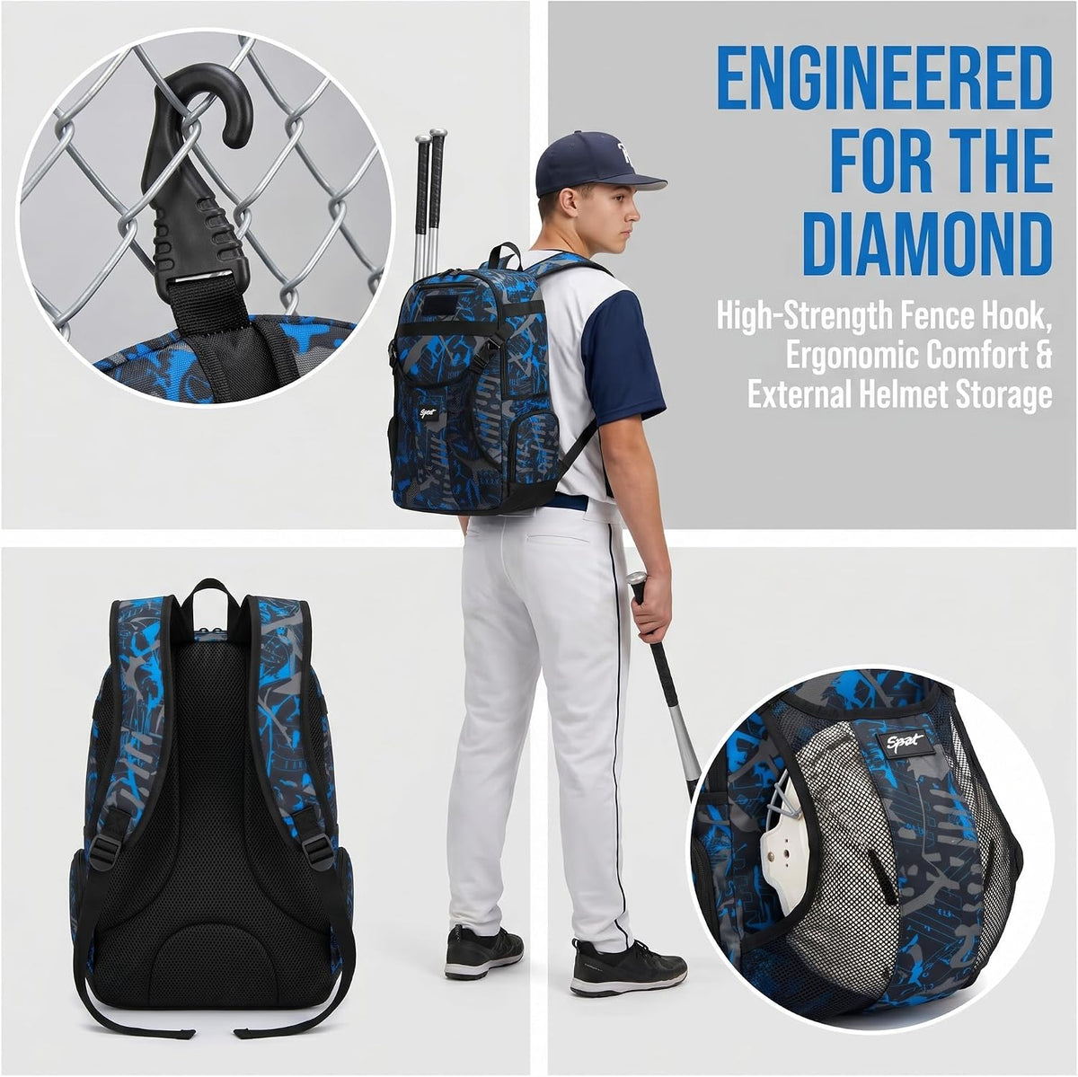rickyh style equipment backpack featuring integrated dugout fence hook