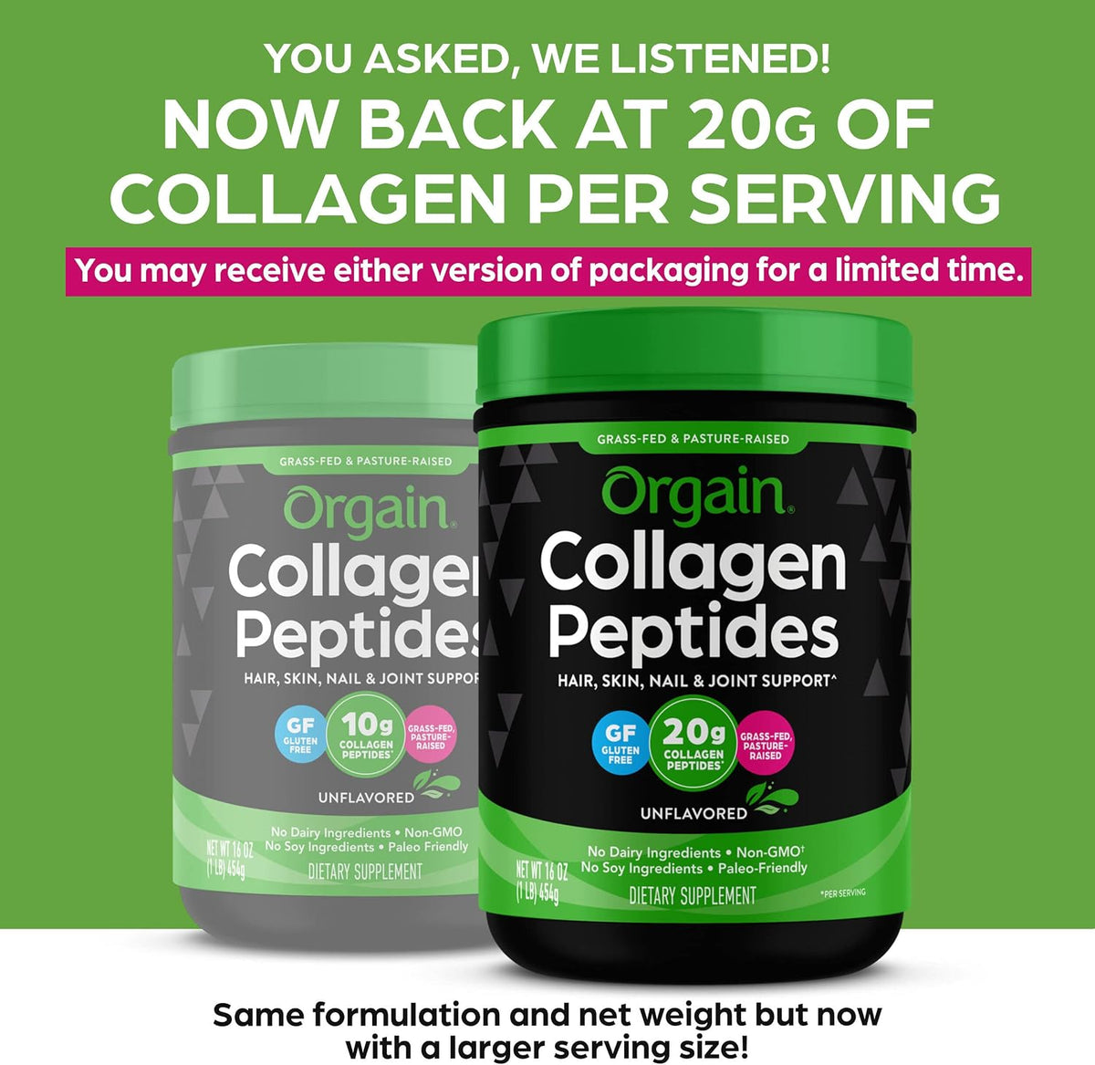 Orgain Collagen Peptides plus 50 Superfoods 1 lb packaging