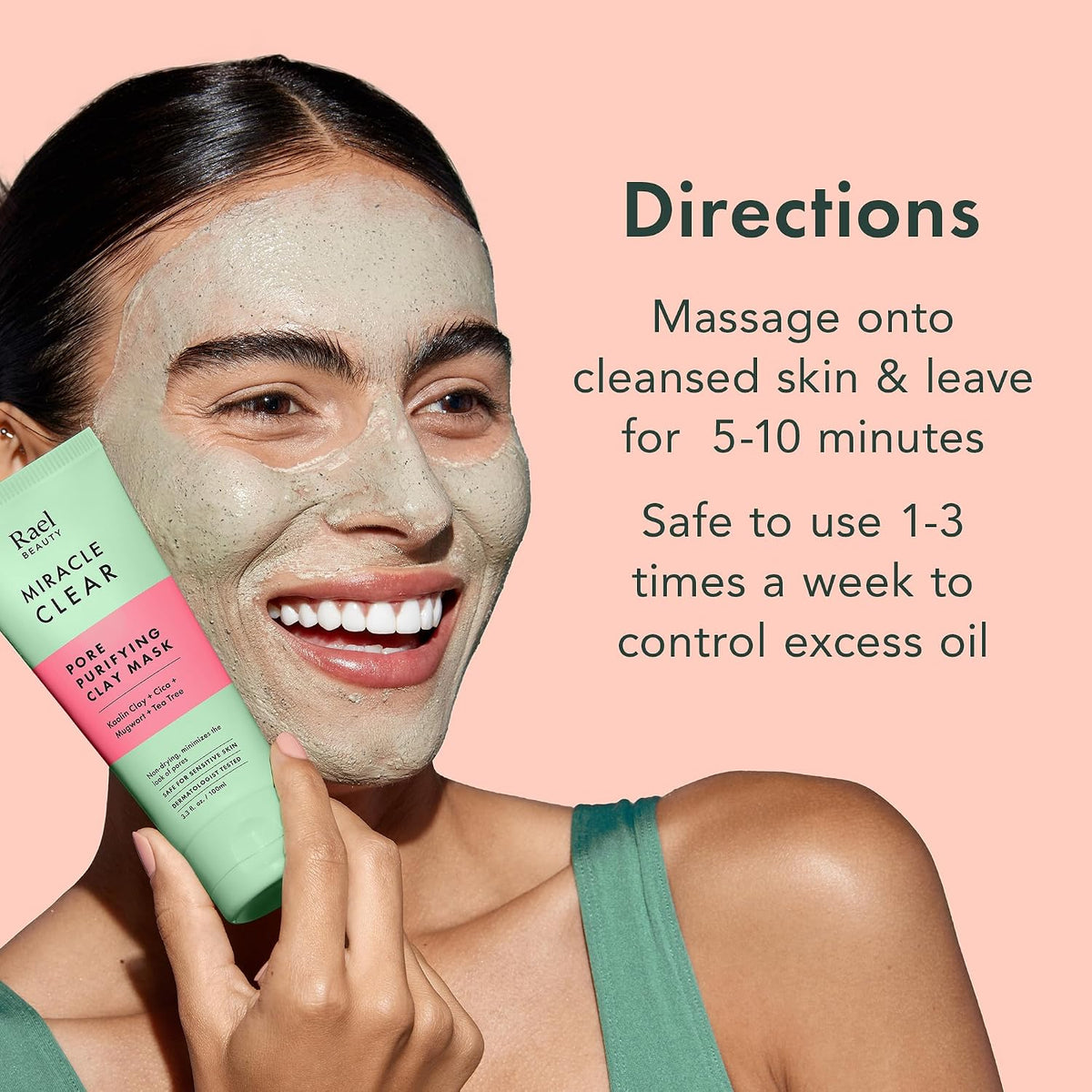 Back label of Rael Miracle Clear clay face pack with usage instructions