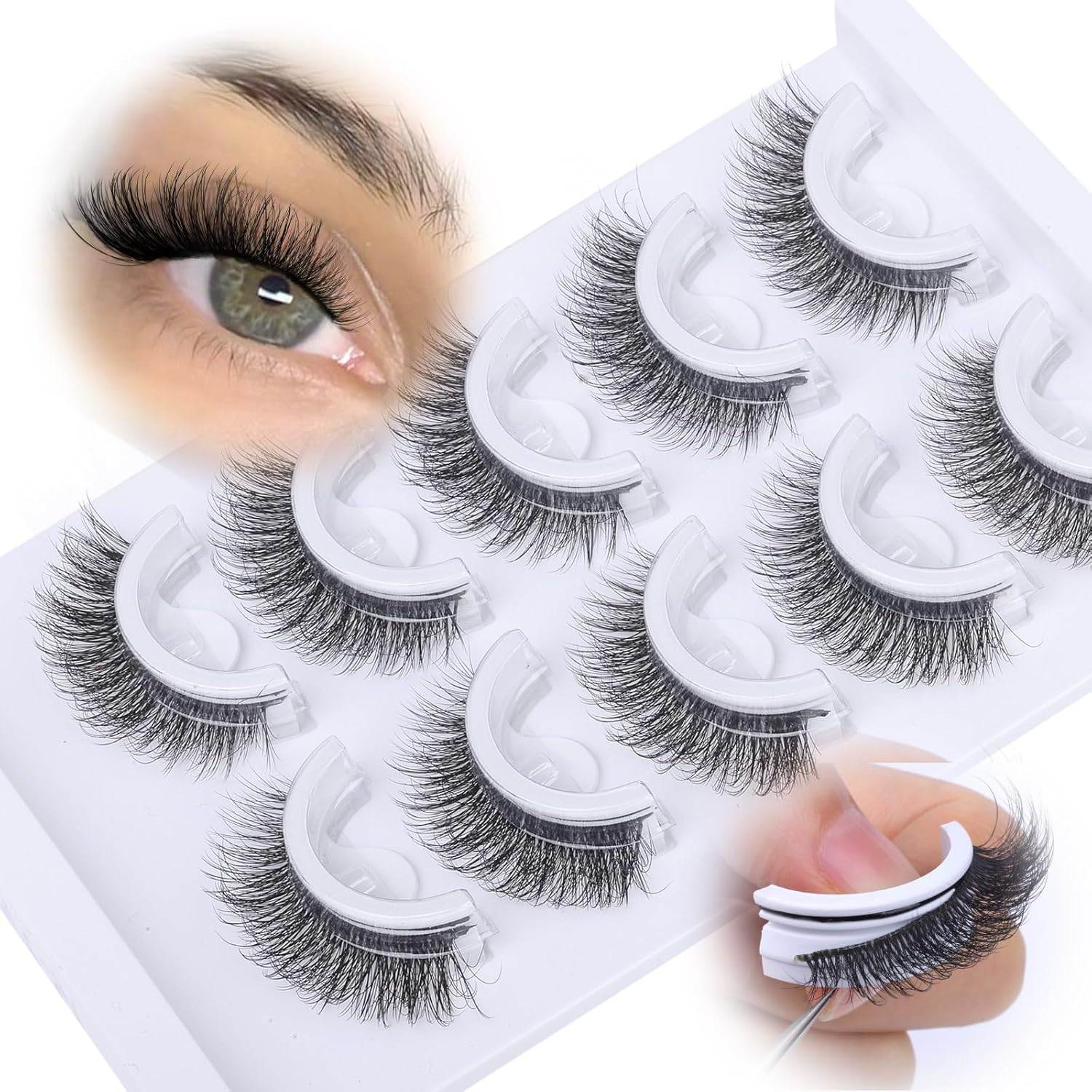 Self Adhesive Eyelashes Natural Pre-glued Lashes No Glue Needed Lashes Cat Eye Lashes Faux Mink Eyelashes Reusable Self Adhesive Lashes 5 Pairs by zanlufly - Image 1
