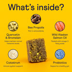 Finn pet allergy relief soft chews with colostrum and bee propolis for itchy skin.
