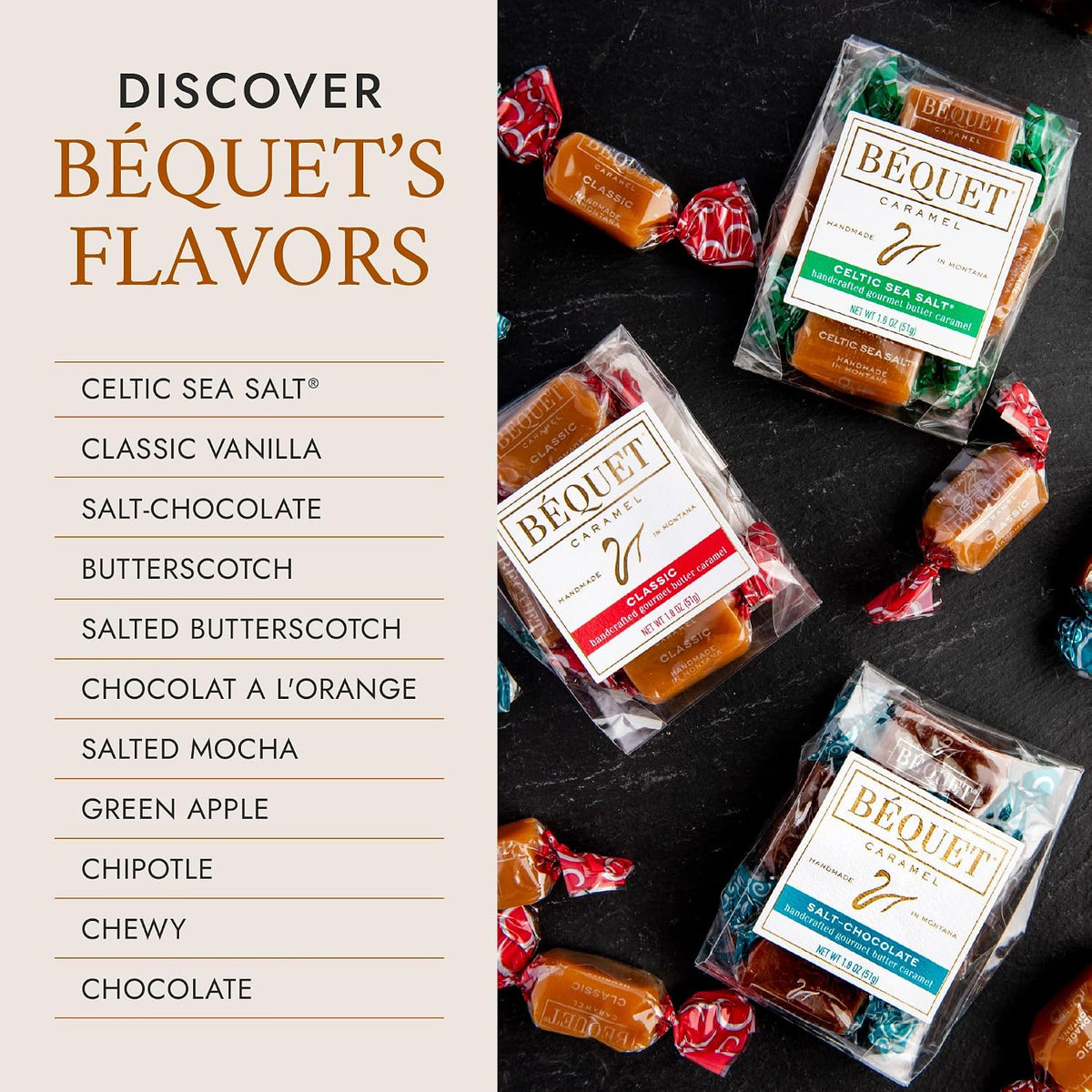 Bquet Caramel - Celtic Sea Salt Caramel - Gourmet Caramel Candy - Salted Caramel Candy Individually Wrapped - Made in Montana - Kosher (Star D) and Gluten Free - 3.6 oz Single Pouch - Image 9