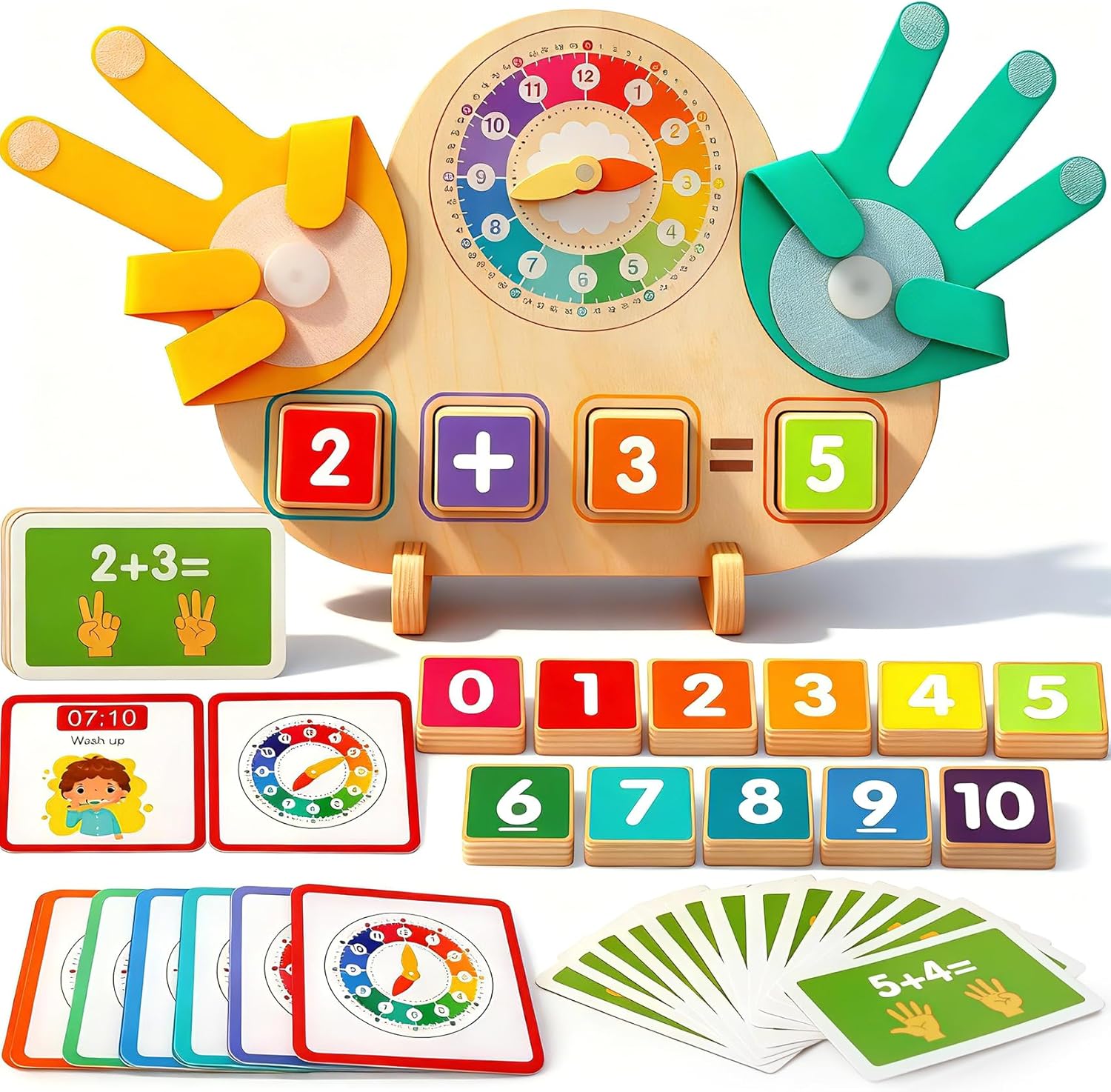 Fqkiomy toddler learning toys front view showing wooden board and math blocks