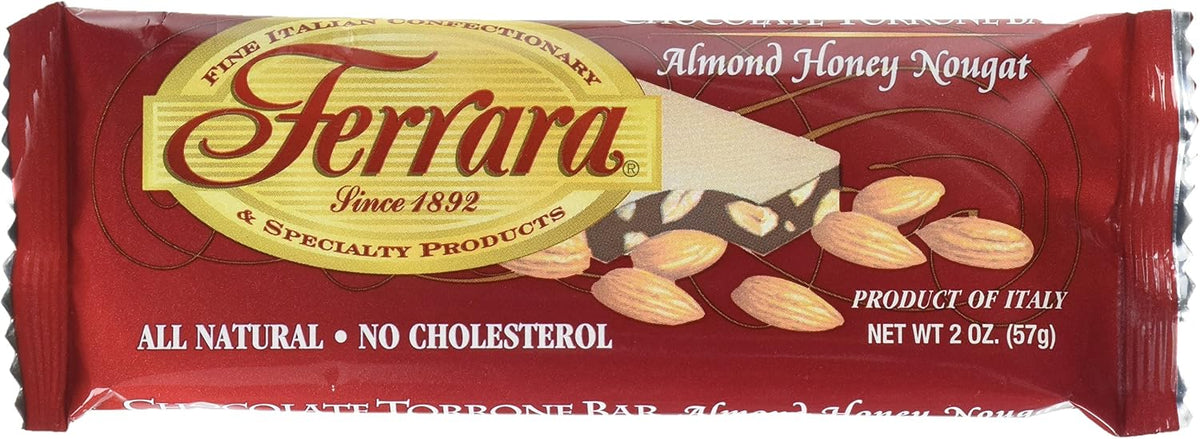Chewy Italian style honey and pistachio nougat bar cross section