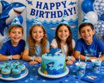 Individually wrapped blue and white shark candy wristbands for kids parties.