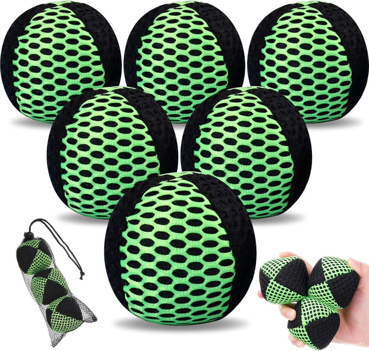 Soulchen 6 pack juggling balls set black and green front view