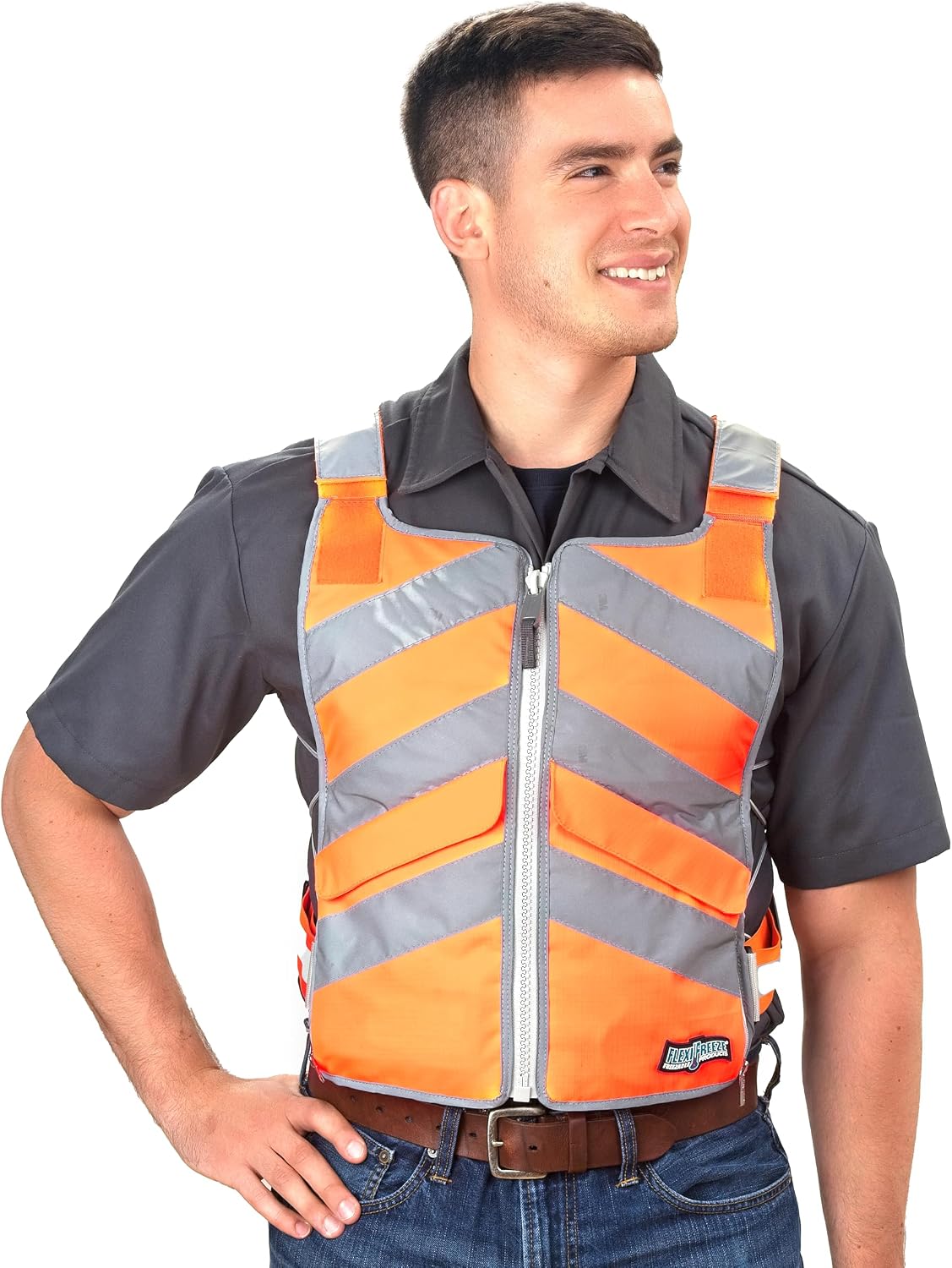 FlexiFreeze Professional Series Ice Vest Hi-Vis Orange back safety view