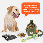 Two cup capacity pet treat bag with wide access point perfectly sized for quick pet rewarding sessions