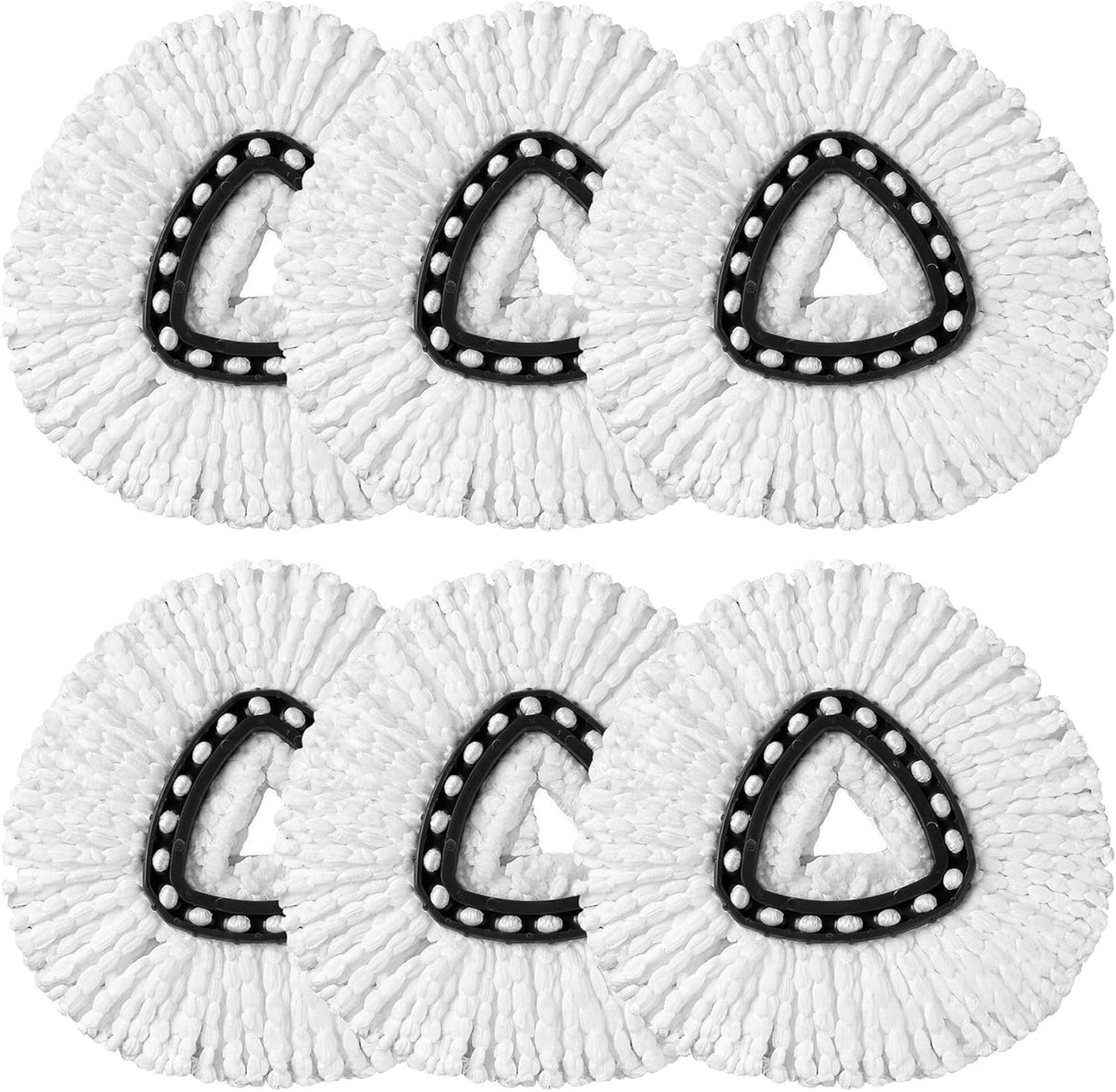 HOMEXCEL microfiber spin mop replacement heads six pack front view showcasing the triangular base.