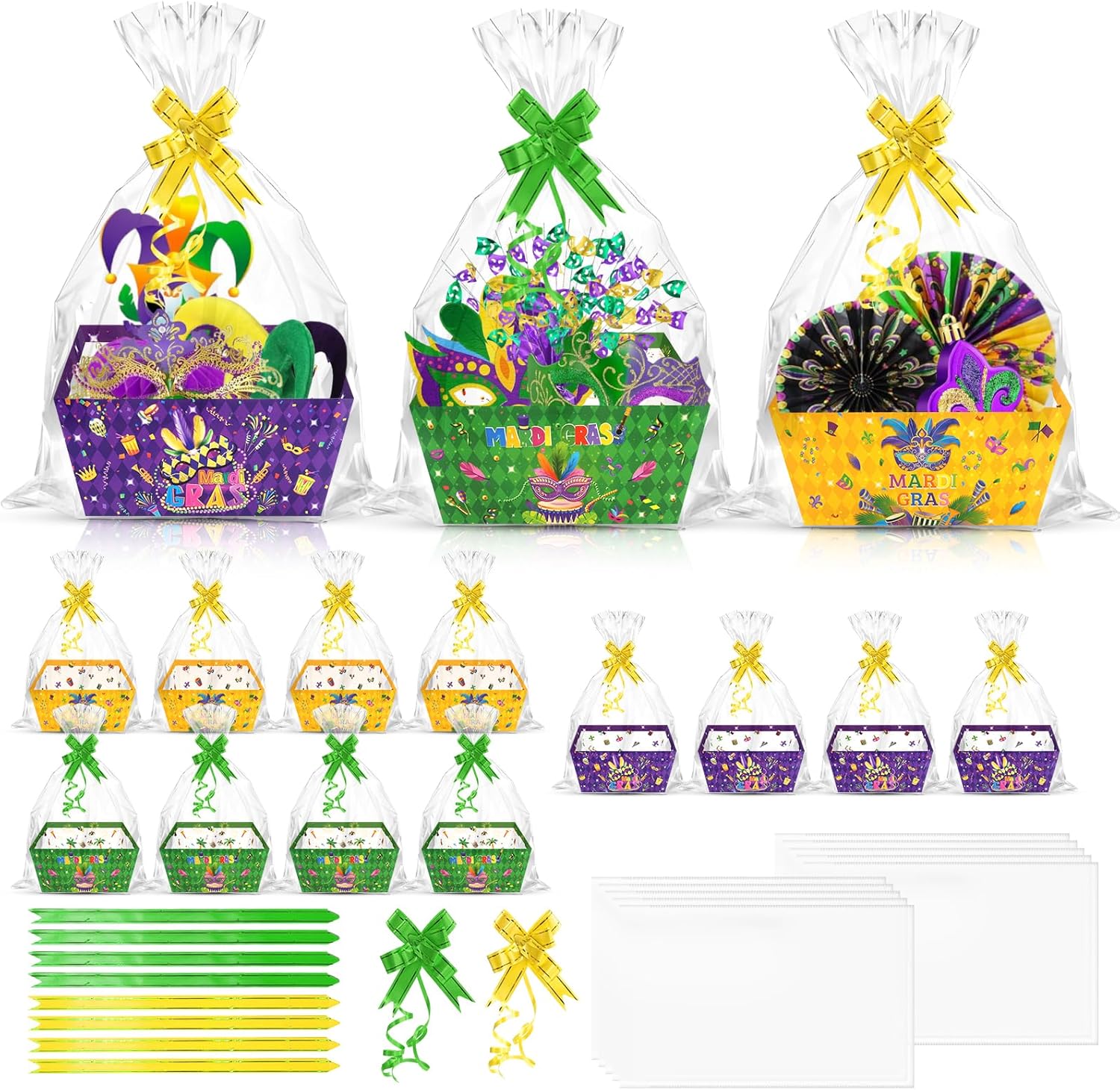 Zoketriton Mardi Gras gift basket kit front view showing twenty-four empty cardboard trays.