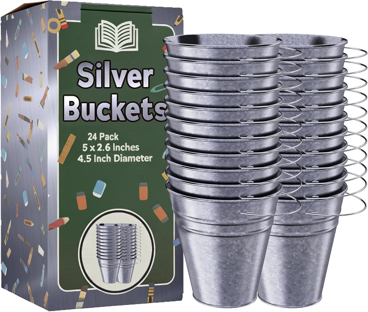Black Bucket, Black Metal Bucket, Small Pail, Mini Tin Container, 5 Inch | Houseables 12PK Galvanized Pail, Metal Pale, with Handle, Tin Cans for Crafts, Party Favor, Candy, Flower, Decorative, Little - Image 11
