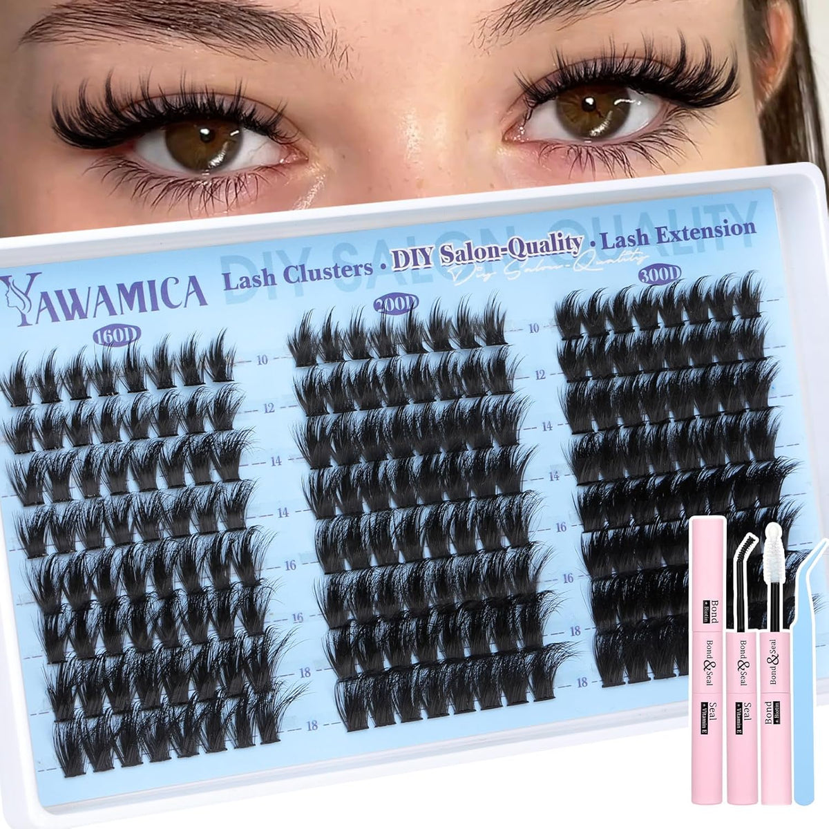 Volume Lash Clusters with Bottom Lashes Wispy Fluffy Eyelash Clusters Manga Lashes Clusters with Spikes 14-24mm Long 260D Thick Cluster Eyelash Extensions D Curl 236pcs Individual Lashes by Yawamica - Image 9