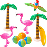 R HORSE inflatable palm tree flamingo party decoration set front view display.