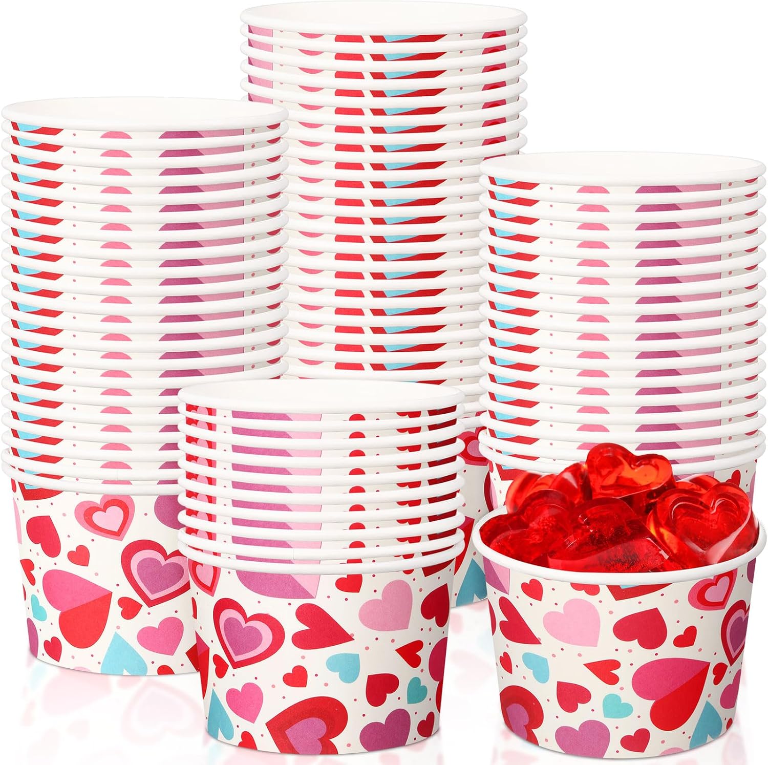 Potchen 50 pack 9 fluid ounce Valentine's Day heart paper soup bowls for party supplies