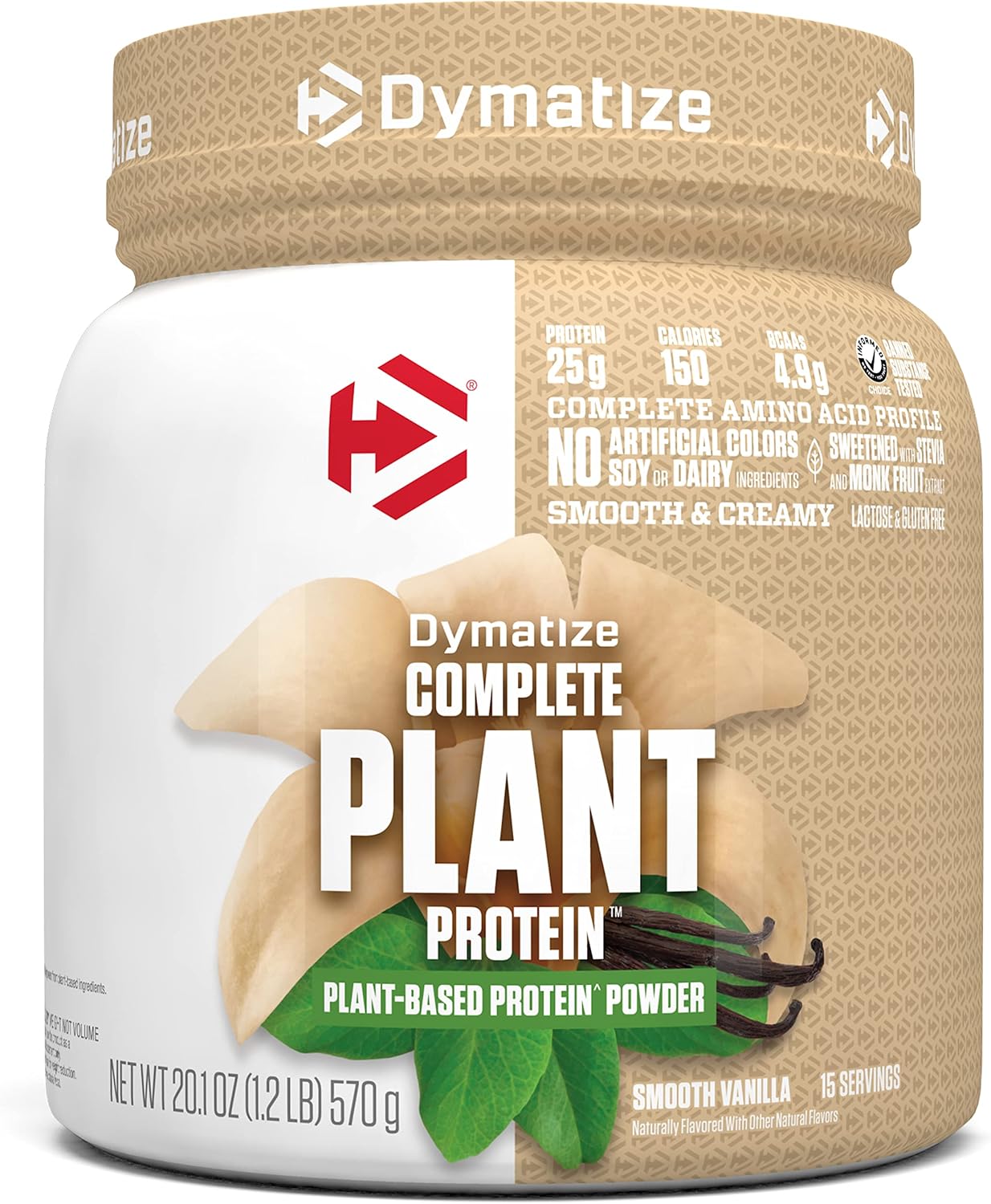 Dymatize Vegan Plant Protein Smooth Vanilla front view tub