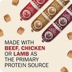 Close up of beef rolled food slices for dogs