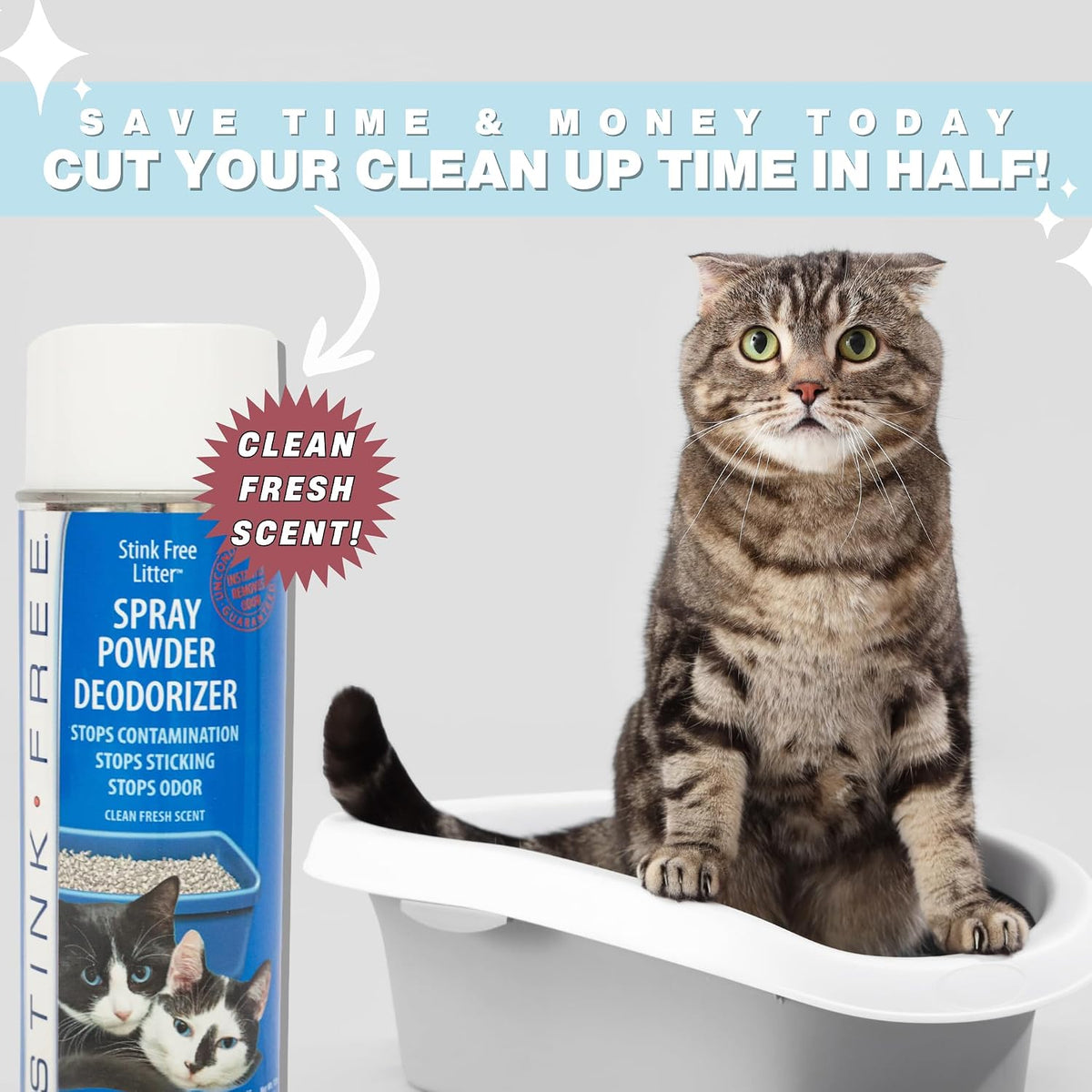 Stink Free liquid to powder barrier litter box deodorizer back label instructions