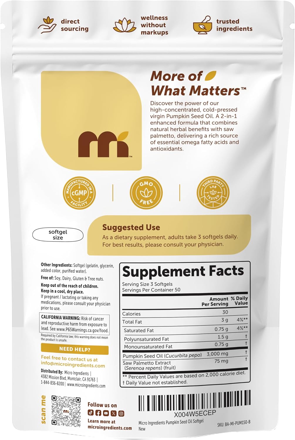 Non GMO gluten free softgels in pouch packaging