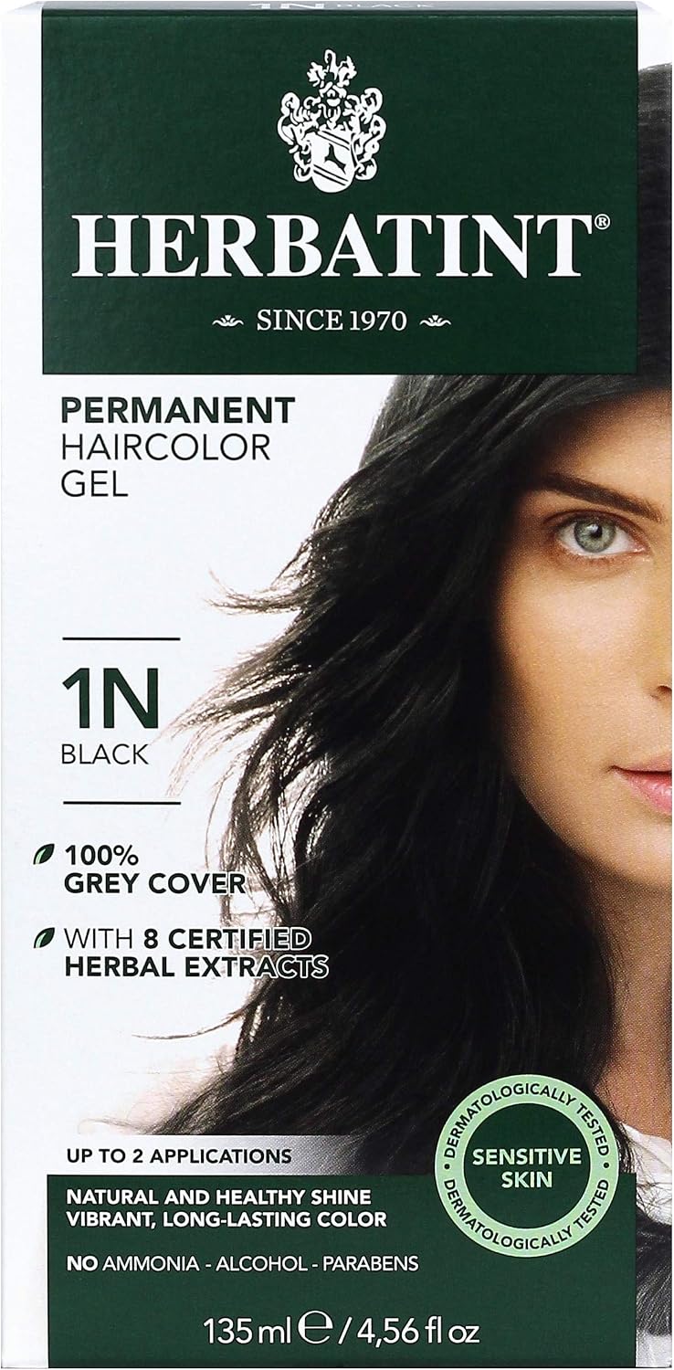 Herbatint permanent herbal hair color gel 1n black front view