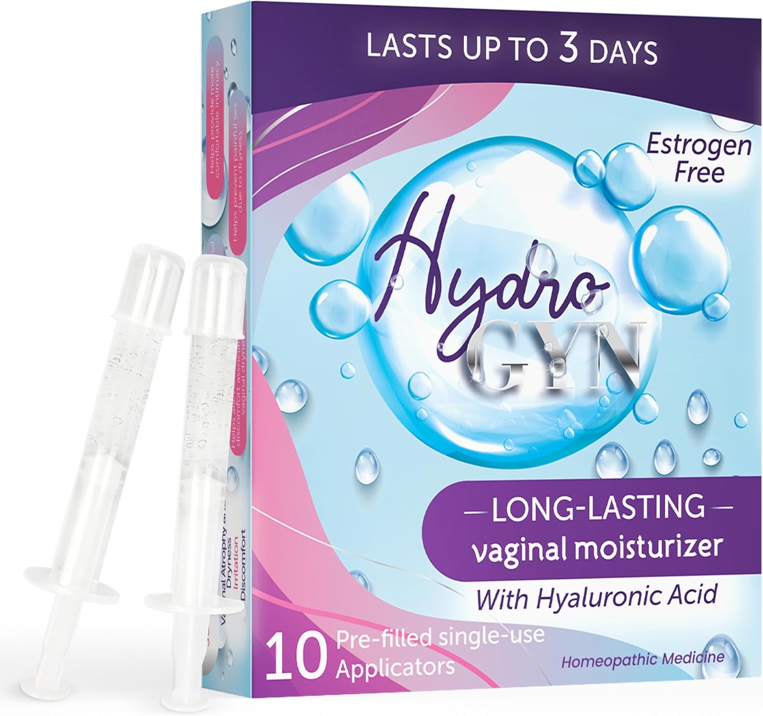 Hydro GYN Vaginal Moisturizer | Long Lasting for Vaginal Dryness & Irritation | Hyaluronic Acid & Vitamin E | Feminine Care Hormone Free | Pre and Post Menopausal I 10 Pre Filled Applicators - Image 1