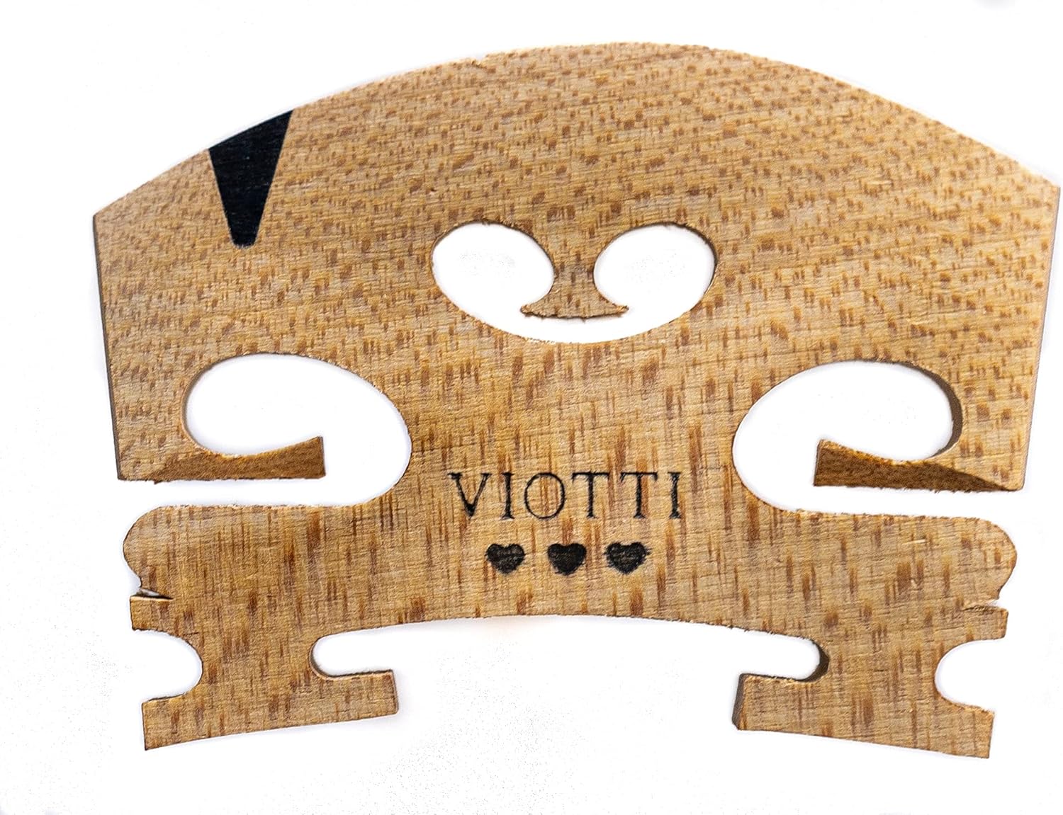 Viotti violin bridge front view showing solid maple craftsmanship