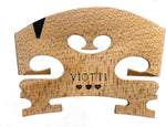Viotti violin bridge front view showing solid maple craftsmanship