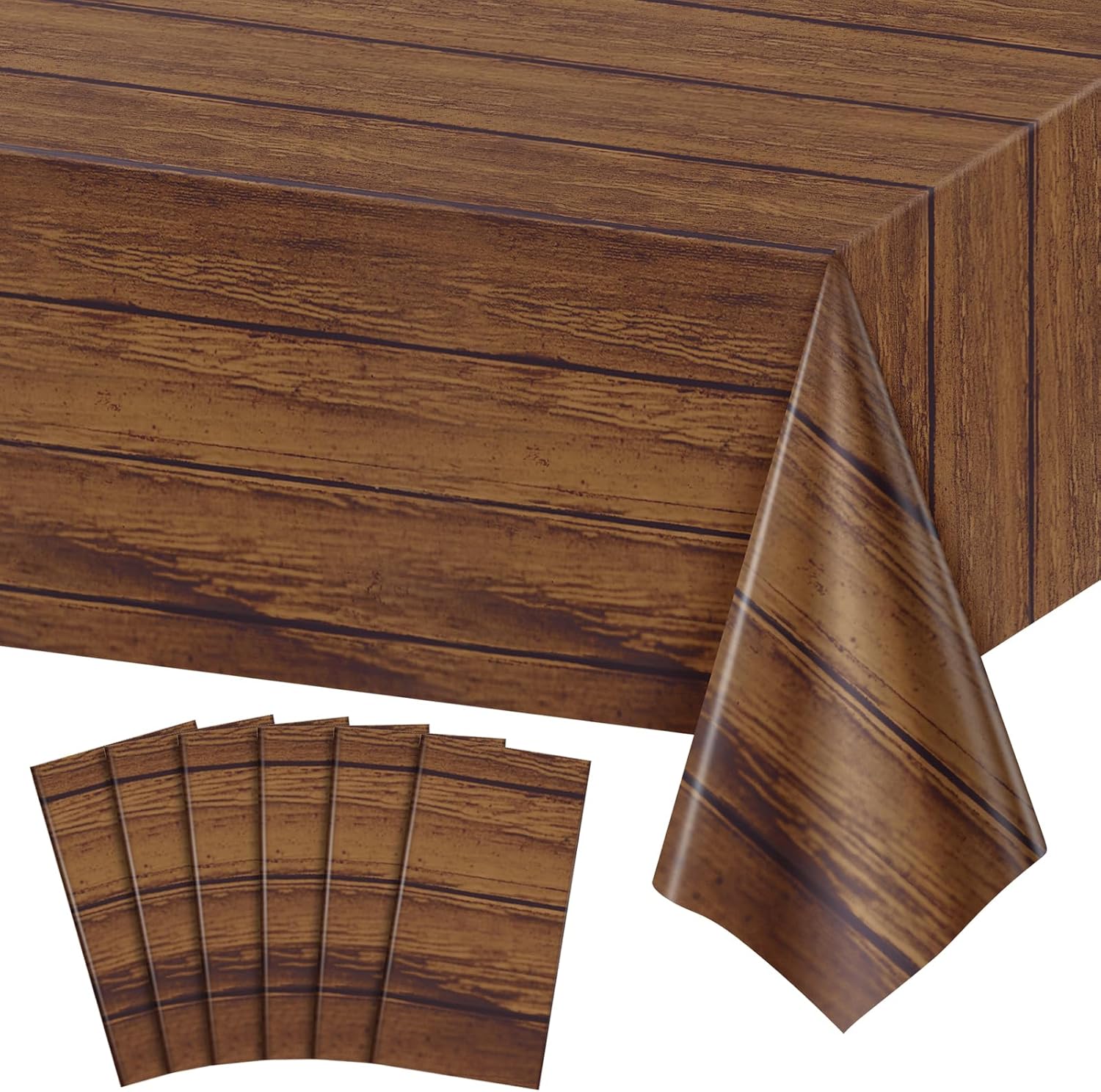 Moukeren wood grain plastic tablecloth front view on rectangle table