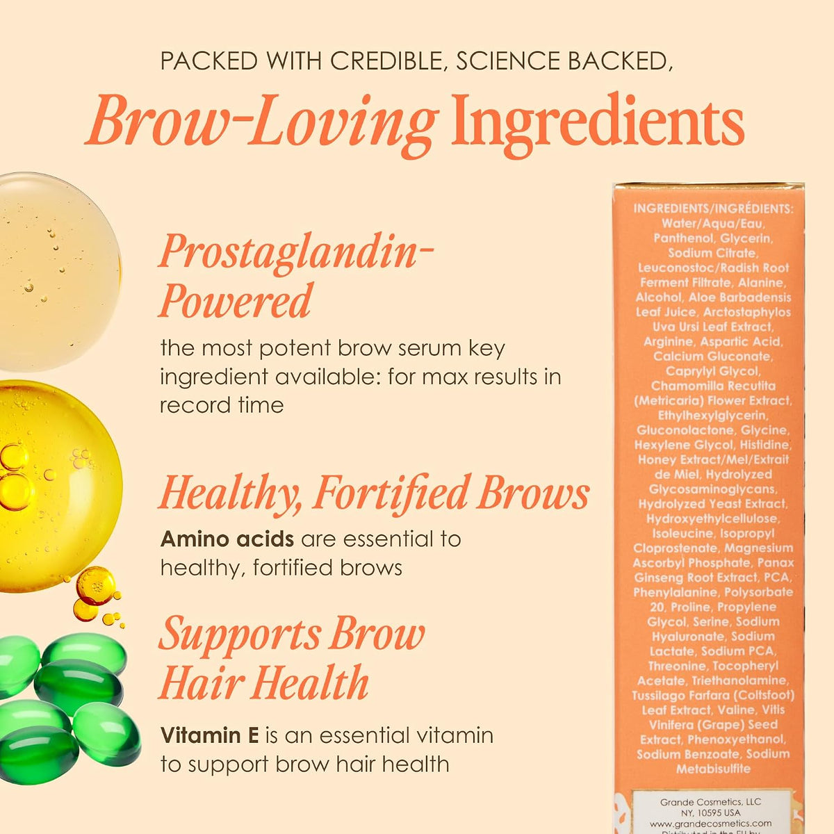 Side profile of Grande Cosmetics brow enhancing serum container