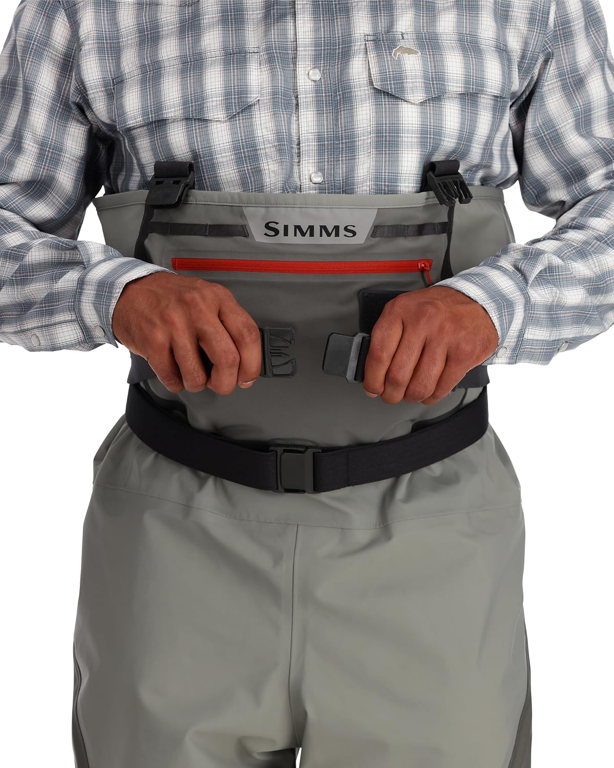 Simms fishing waders convertible waist-high configuration view
