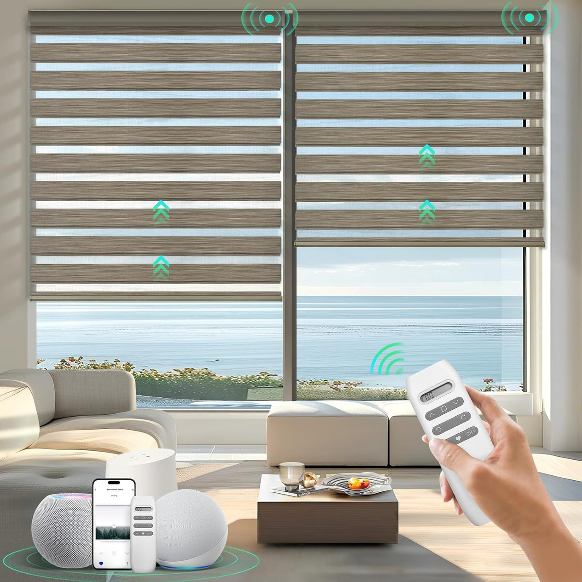 HeyBlinds Motorized Zebra Shades for Indoor Windows, Roller Shades with Customized Size, Electric Cordless Blinds Compatible with Alexa Google Home and Apple Home (Zebra Blinds Fabric Samples) - Image 9