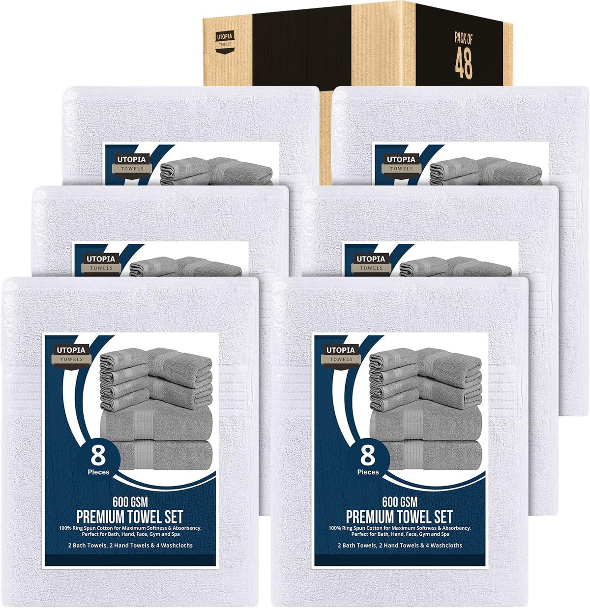 Utopia Towels 8 Piece Premium Towel Set, 2 Bath 2 Hand 4 Wash, Black | Premium Lightweight Ring Spun Cotton Hand Towels - Highly Absorbent, Quick-Drying, Ideal for Travel, Camp, Hotel & Spa - Image 12