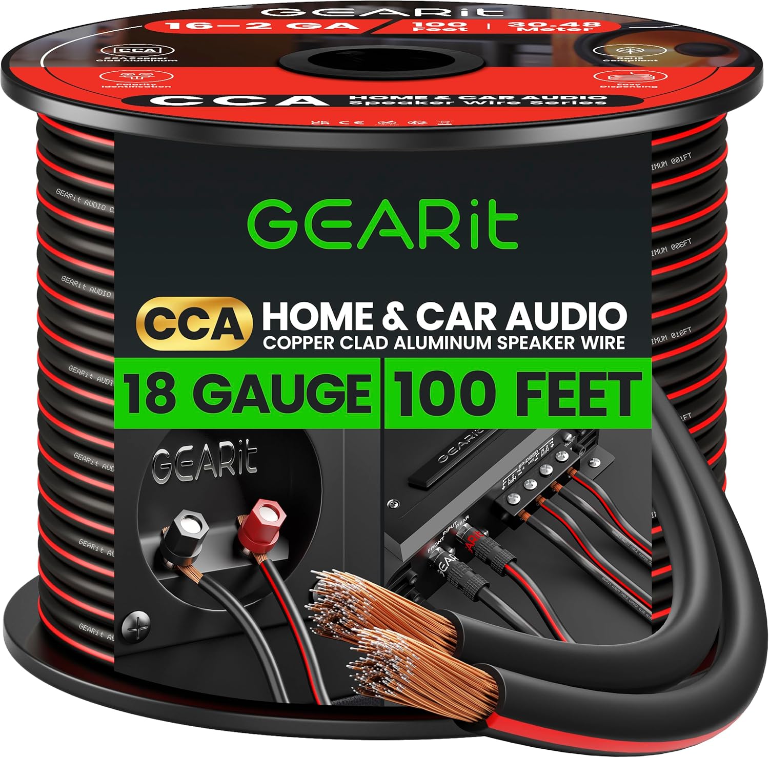 GearIT 18 gauge speaker wire 100 foot spool front view